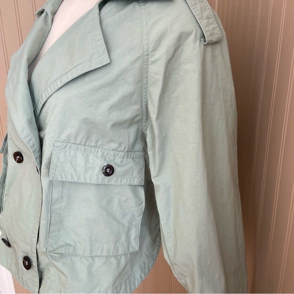 Anthropology Mint Green/Light Turquoise Cropped Trench Jacket Women’s L - Picture 5 of 9